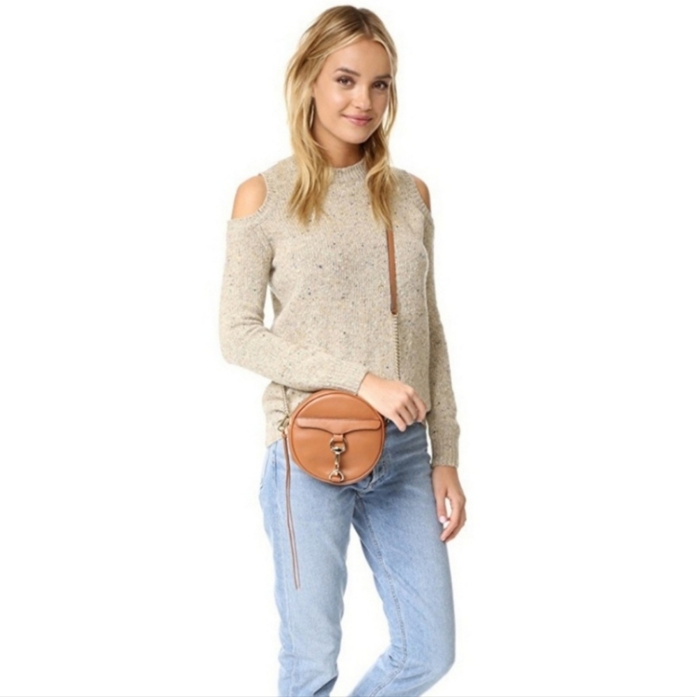 Rebecca Minkoff Page Cold Shoulder Crew Neck Tweed Wool Blend Pullover Sweater S